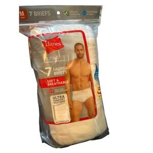 New in Package Hanes Men's No Tag Briefs White 7 Pair Size Medium 32"-34"